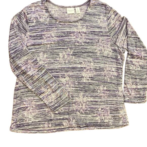 Weekends By Chico's 3 Metallic Purple Long Sleeve Holiday Seasonal Floral Blouse - Picture 2 of 10